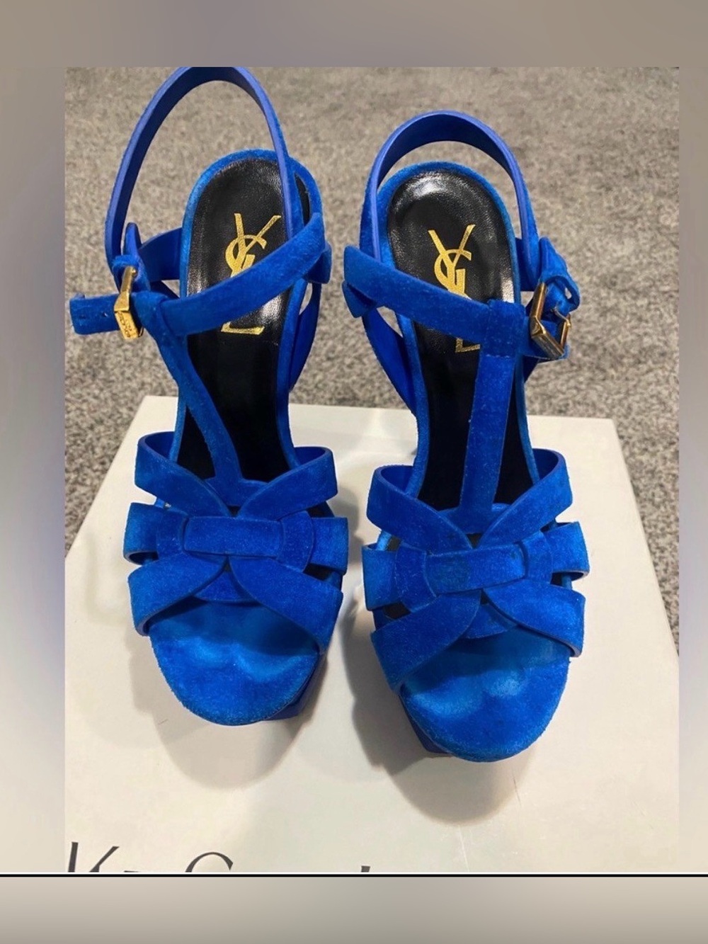 Yves Saint Laurent Cobalt Blue Suede Platform Sandals Tribute size 34/4